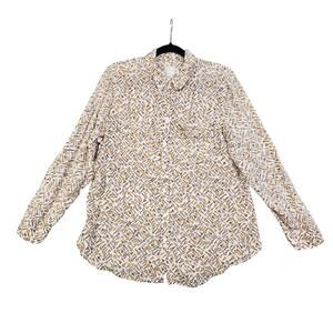 Chicos Womens Gold Key Print Button Up Blouse Size Large Office‎ Work Casual